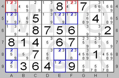 Swordfish found by the Sudoku Instructions Program (rows - columns)